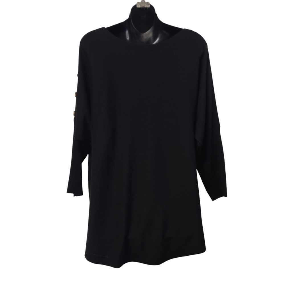 Cable & Gauge Women's Black 3/4 Sleeve Croop Neck Button Arm Sweater Size 1X - Picture 2 of 8